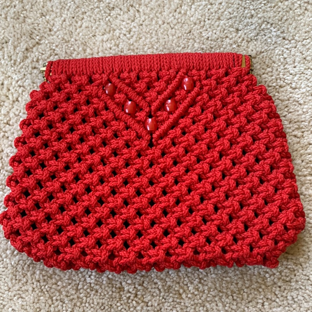 Vintage Red Crochet Clutch